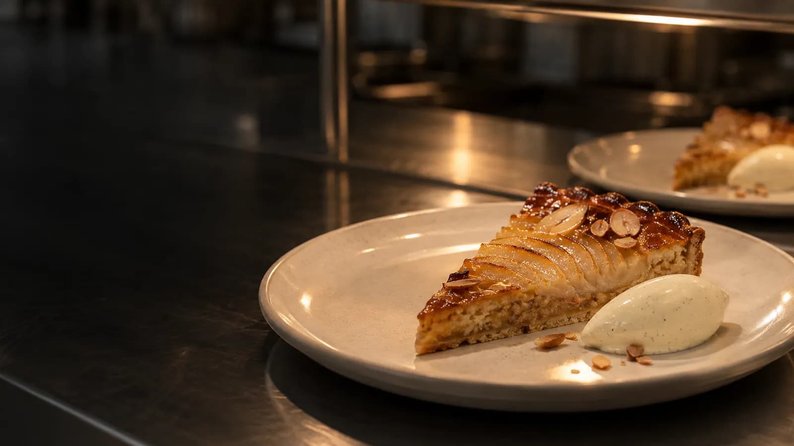 Illustrative finished tart at the kitchen pass.